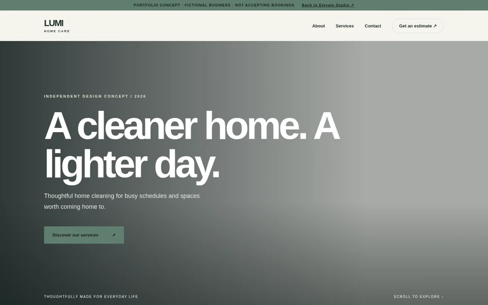 Homepage screenshot of the Lumi Home Care portfolio website